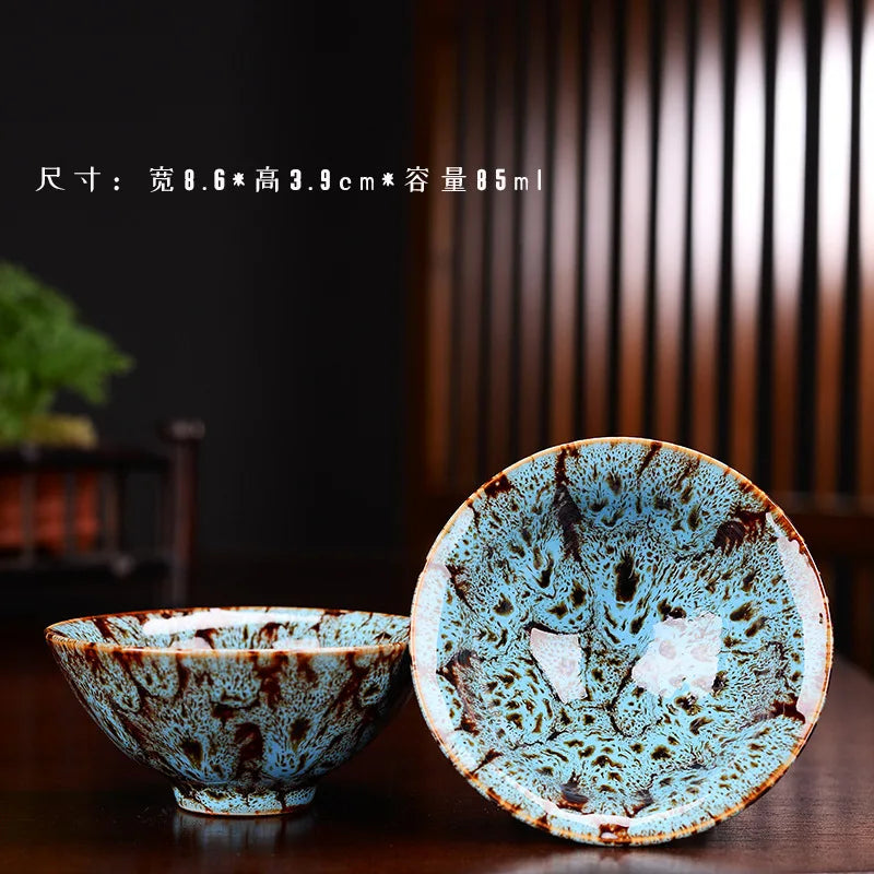 1pc Multicolor Kiln Fambe Porcelain Tea Cup Large Kung Fu Temmoku Glaze Ceramics Japanese Master Teacup Retro Single Tea Cups