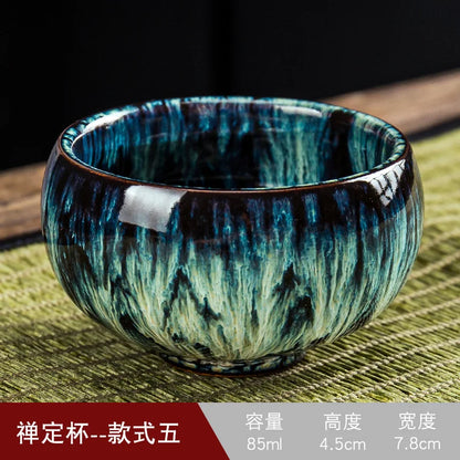 1pc Multicolor Kiln Fambe Porcelain Tea Cup Large Kung Fu Temmoku Glaze Ceramics Japanese Master Teacup Retro Single Tea Cups