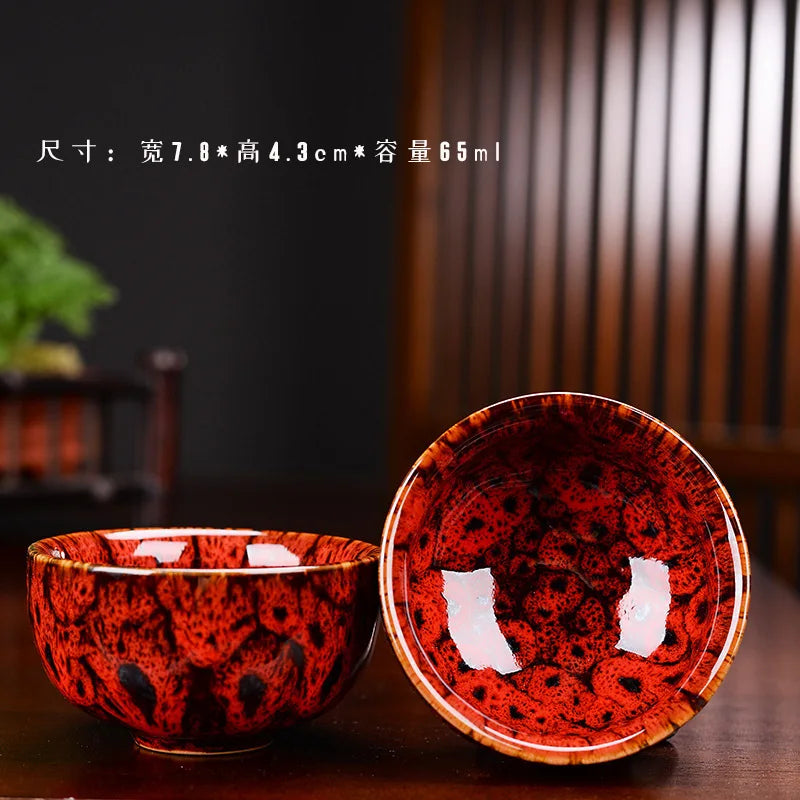 1pc Multicolor Kiln Fambe Porcelain Tea Cup Large Kung Fu Temmoku Glaze Ceramics Japanese Master Teacup Retro Single Tea Cups