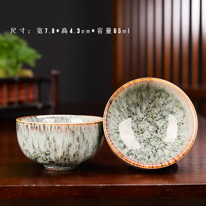 1pc Multicolor Kiln Fambe Porcelain Tea Cup Large Kung Fu Temmoku Glaze Ceramics Japanese Master Teacup Retro Single Tea Cups