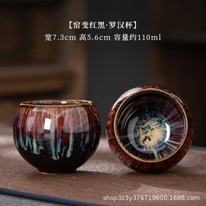 1pc Multicolor Kiln Fambe Porcelain Tea Cup Large Kung Fu Temmoku Glaze Ceramics Japanese Master Teacup Retro Single Tea Cups
