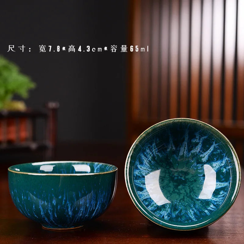 1pc Multicolor Kiln Fambe Porcelain Tea Cup Large Kung Fu Temmoku Glaze Ceramics Japanese Master Teacup Retro Single Tea Cups