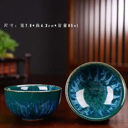 1pc Multicolor Kiln Fambe Porcelain Tea Cup Large Kung Fu Temmoku Glaze Ceramics Japanese Master Teacup Retro Single Tea Cups