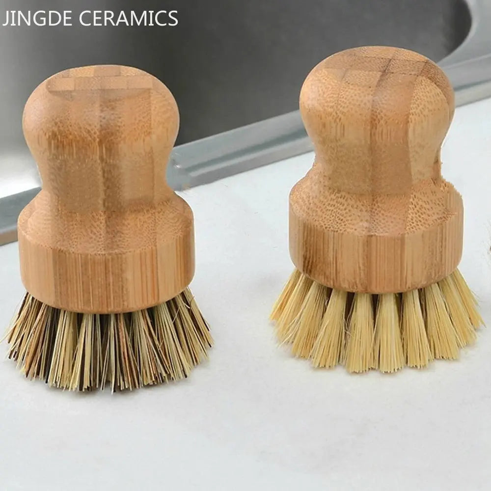 1pc Pot Brush Dishwashing Brush Short Handle Natural Sisal Kitchen Supplies Cleaning Tool Vegetables Decontamination Brush