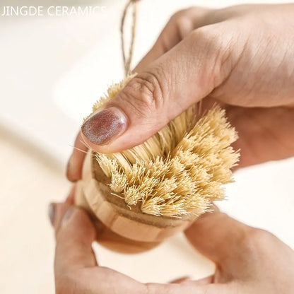 1pc Pot Brush Dishwashing Brush Short Handle Natural Sisal Kitchen Supplies Cleaning Tool Vegetables Decontamination Brush
