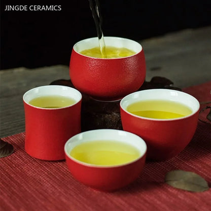 1pc Red Ceramic Teacup Chinese Wedding Tea Set Single Cup High Quality Portable Master Cup Home Drinkware Porcelain Tea Cup