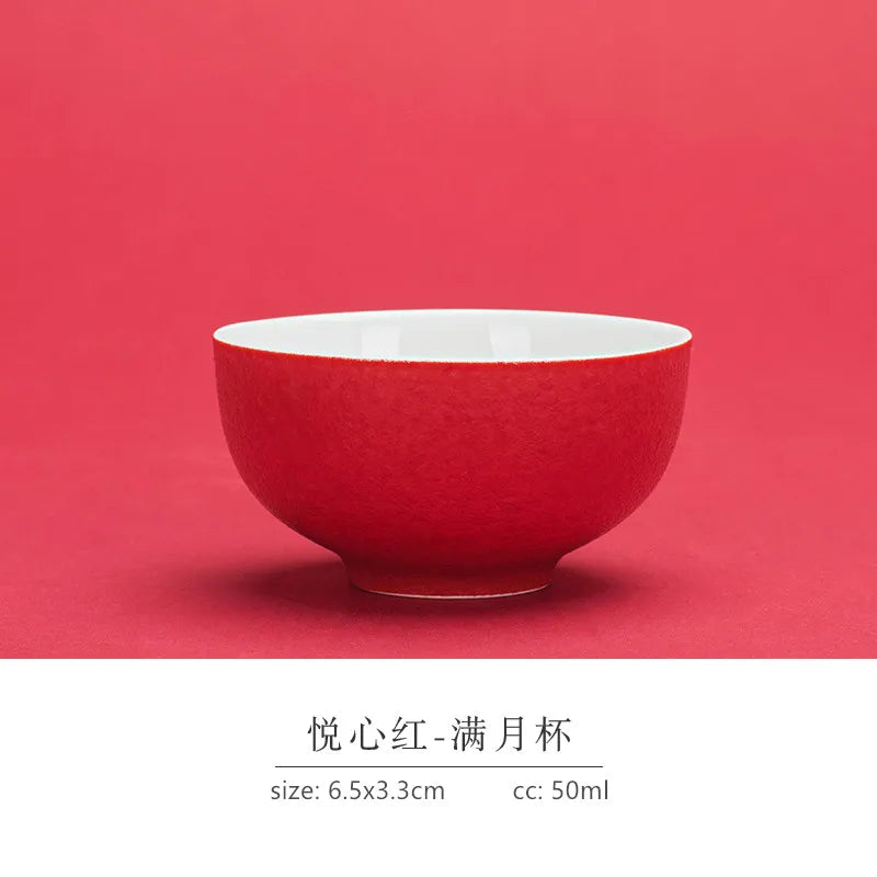 1pc Red Ceramic Teacup Chinese Wedding Tea Set Single Cup High Quality Portable Master Cup Home Drinkware Porcelain Tea Cup
