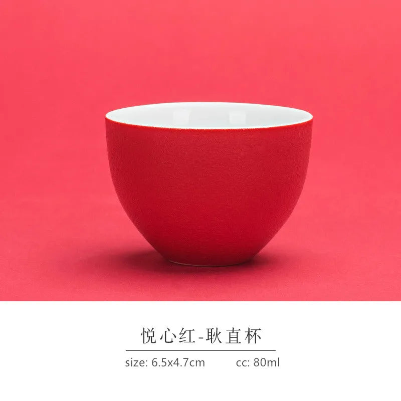 1pc Red Ceramic Teacup Chinese Wedding Tea Set Single Cup High Quality Portable Master Cup Home Drinkware Porcelain Tea Cup