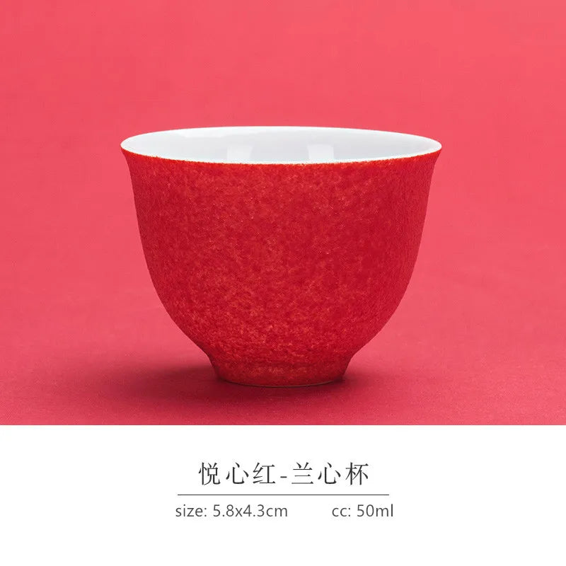 1pc Red Ceramic Teacup Chinese Wedding Tea Set Single Cup High Quality Portable Master Cup Home Drinkware Porcelain Tea Cup
