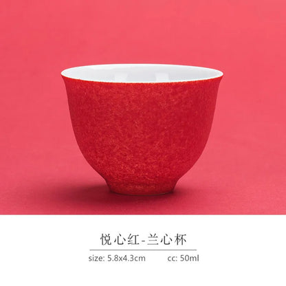 1pc Red Ceramic Teacup Chinese Wedding Tea Set Single Cup High Quality Portable Master Cup Home Drinkware Porcelain Tea Cup