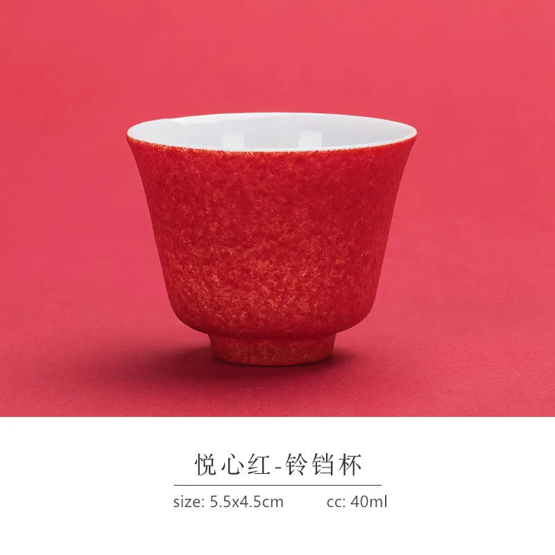 1pc Red Ceramic Teacup Chinese Wedding Tea Set Single Cup High Quality Portable Master Cup Home Drinkware Porcelain Tea Cup