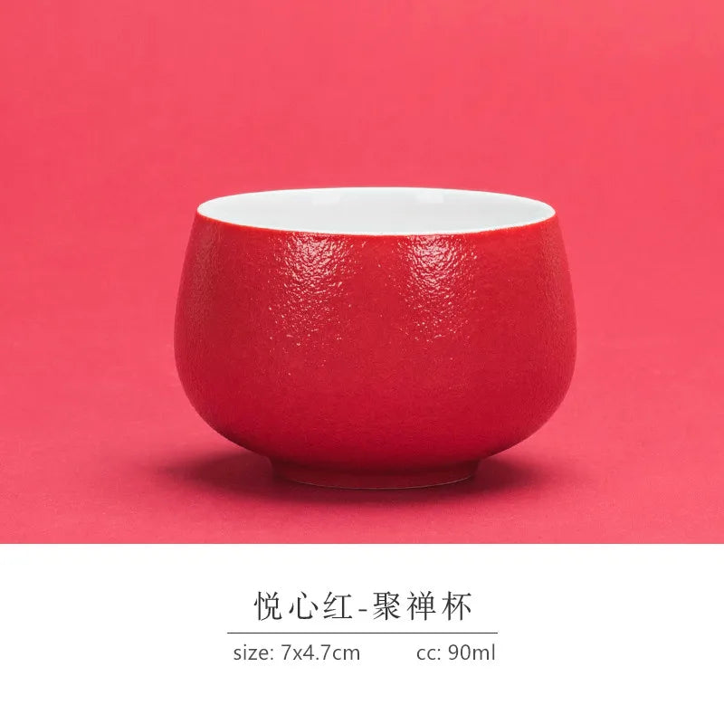 1pc Red Ceramic Teacup Chinese Wedding Tea Set Single Cup High Quality Portable Master Cup Home Drinkware Porcelain Tea Cup