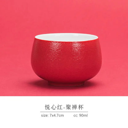 1pc Red Ceramic Teacup Chinese Wedding Tea Set Single Cup High Quality Portable Master Cup Home Drinkware Porcelain Tea Cup