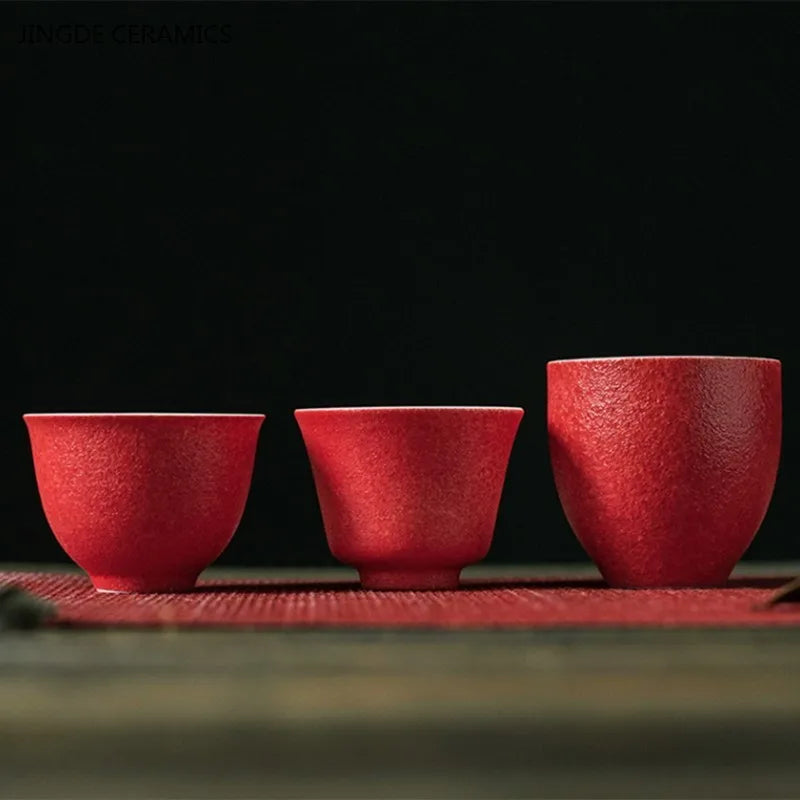 1pc Red Ceramic Teacup Chinese Wedding Tea Set Single Cup High Quality Portable Master Cup Home Drinkware Porcelain Tea Cup