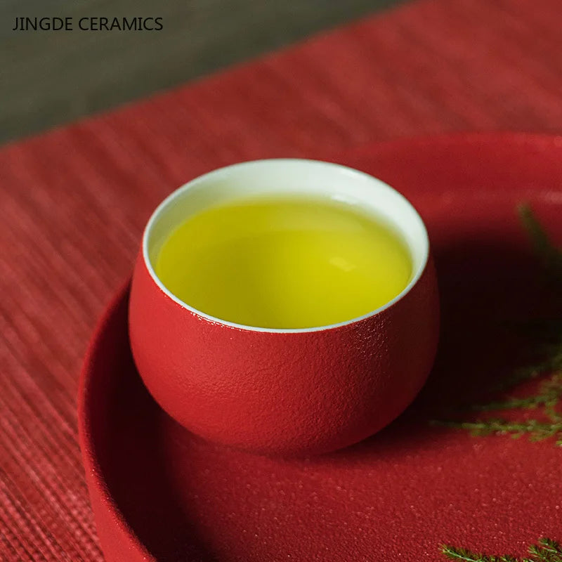 1pc Red Ceramic Teacup Chinese Wedding Tea Set Single Cup High Quality Portable Master Cup Home Drinkware Porcelain Tea Cup