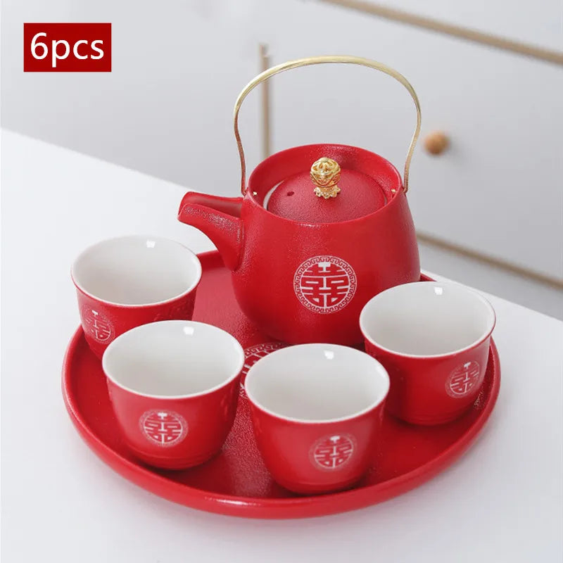 1pc Red Handmade Ceramic Teapot Chinese Tea Pot Beauty Kettle  Wedding Supplies Household Tea Ceremony Customized Gifts 250ml