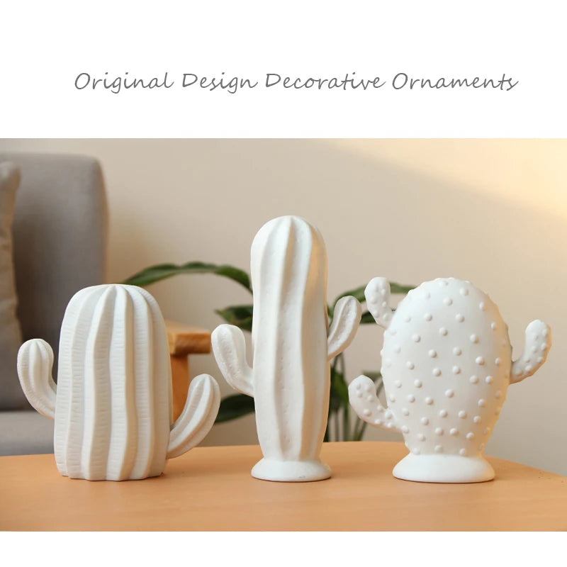 1pc White Ceramic Cactus Statue Matte Porcelain Cacti Ornament Christmas Home Decor Figurines Best Gift for Wedding