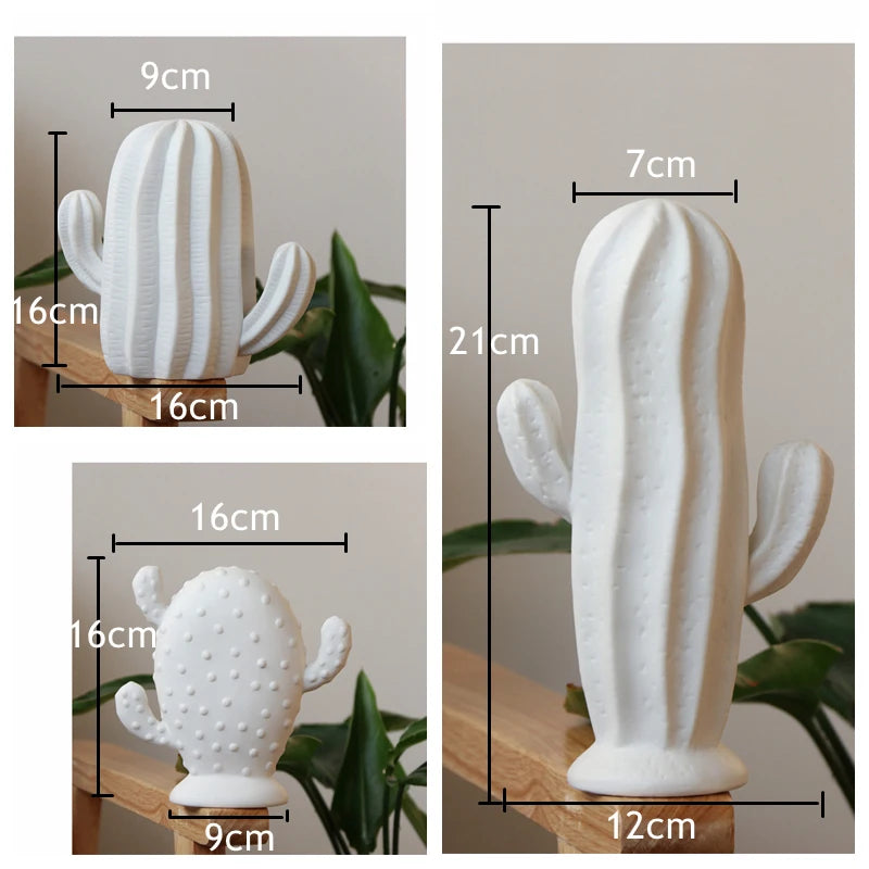 1pc White Ceramic Cactus Statue Matte Porcelain Cacti Ornament Christmas Home Decor Figurines Best Gift for Wedding