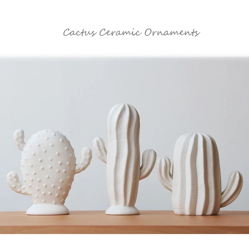 1pc White Ceramic Cactus Statue Matte Porcelain Cacti Ornament Christmas Home Decor Figurines Best Gift for Wedding