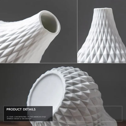 1pc White Ceramic Flower Vase Geometric Matt Vase Drop-shape Plants Hydroponic Container Home Garden Decoration