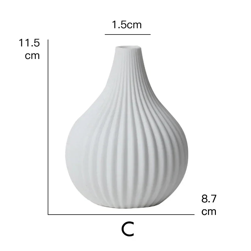1pc White Ceramic Flower Vase Geometric Matt Vase Drop-shape Plants Hydroponic Container Home Garden Decoration