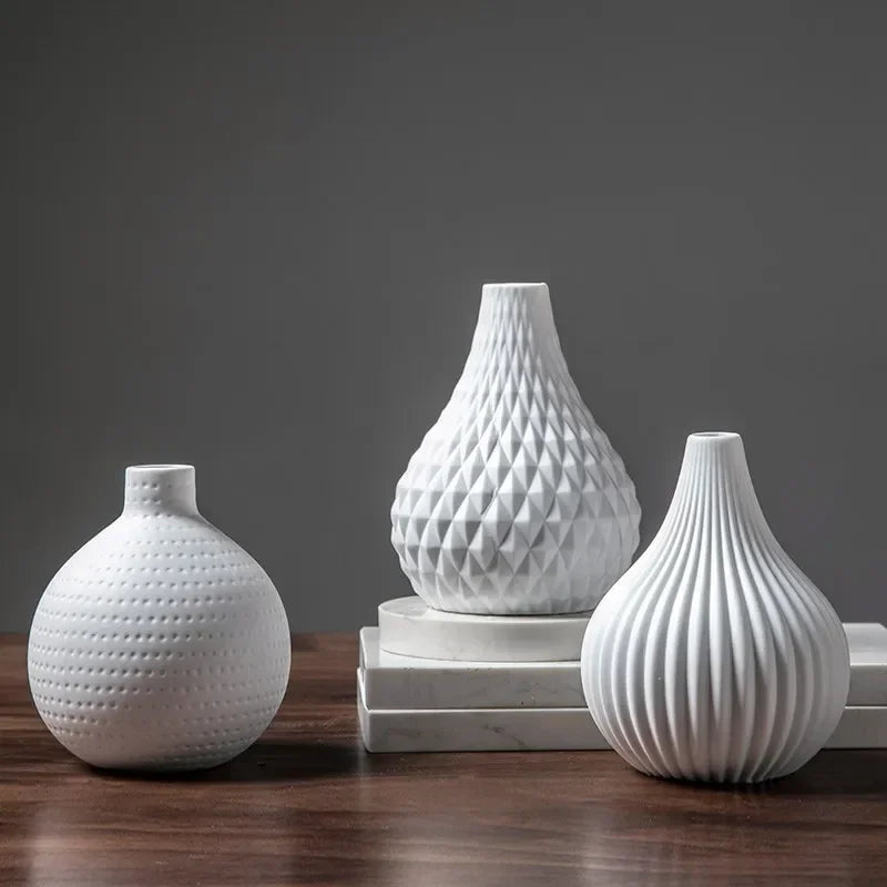 1pc White Ceramic Flower Vase Geometric Matt Vase Drop-shape Plants Hydroponic Container Home Garden Decoration