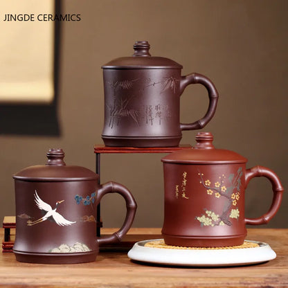 1pc Yixing Handmade Purple Clay Pu'er Teacup Household Tea Set Drinkware Travel Portable Tea Cups Gifts with Cover 500ML