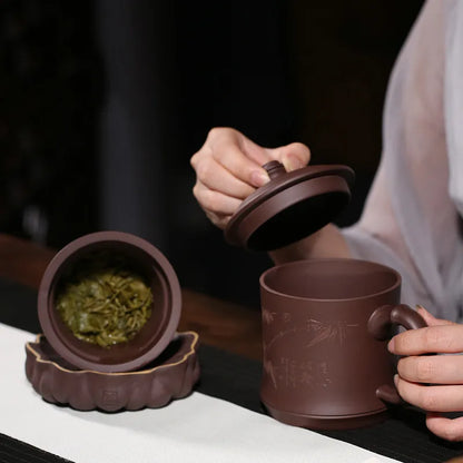 1pc Yixing Handmade Purple Clay Pu'er Teacup Household Tea Set Drinkware Travel Portable Tea Cups Gifts with Cover 500ML