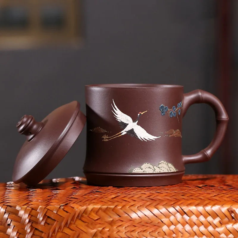 1pc Yixing Handmade Purple Clay Pu'er Teacup Household Tea Set Drinkware Travel Portable Tea Cups Gifts with Cover 500ML