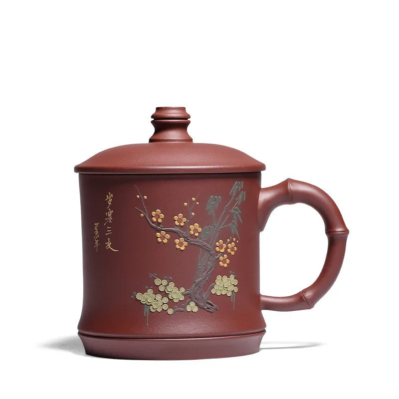 1pc Yixing Handmade Purple Clay Pu'er Teacup Household Tea Set Drinkware Travel Portable Tea Cups Gifts with Cover 500ML