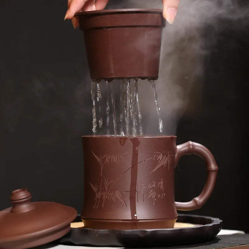 1pc Yixing Handmade Purple Clay Pu'er Teacup Household Tea Set Drinkware Travel Portable Tea Cups Gifts with Cover 500ML
