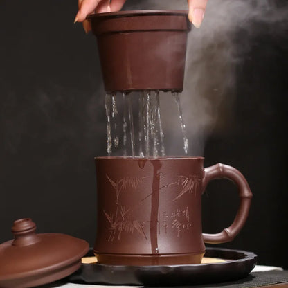 1pc Yixing Handmade Purple Clay Pu'er Teacup Household Tea Set Drinkware Travel Portable Tea Cups Gifts with Cover 500ML