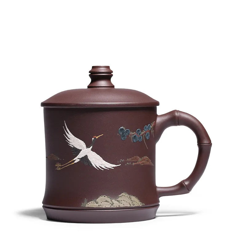 1pc Yixing Handmade Purple Clay Pu'er Teacup Household Tea Set Drinkware Travel Portable Tea Cups Gifts with Cover 500ML