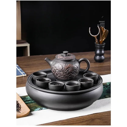 1pc Yixing Tea Pot Purple Clay Teapots Beauty Kettle Black Mud Hand Hand Carved Lotus Illustration Pot Home Handmade Tea Set