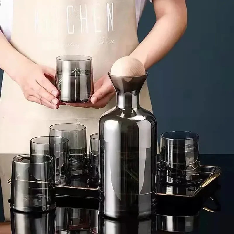 1pcs 1.2L Large Capacity Glass Water Kettle and 6pcs 250ml Glass Water Cups Set Creative Household Juice Milk Tea Drinkware