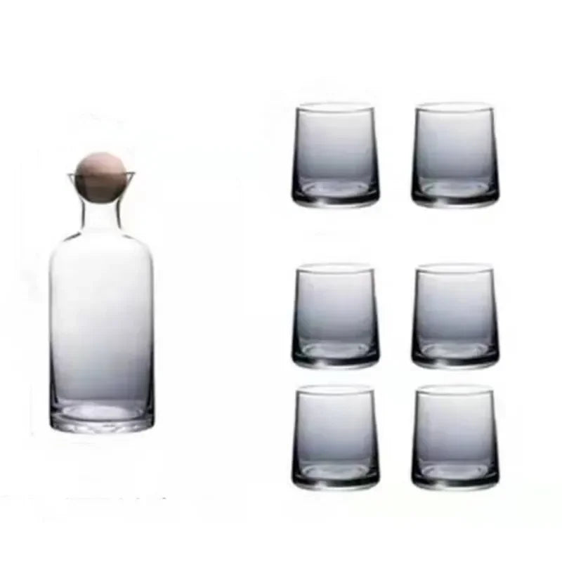 1pcs 1.2L Large Capacity Glass Water Kettle and 6pcs 250ml Glass Water Cups Set Creative Household Juice Milk Tea Drinkware