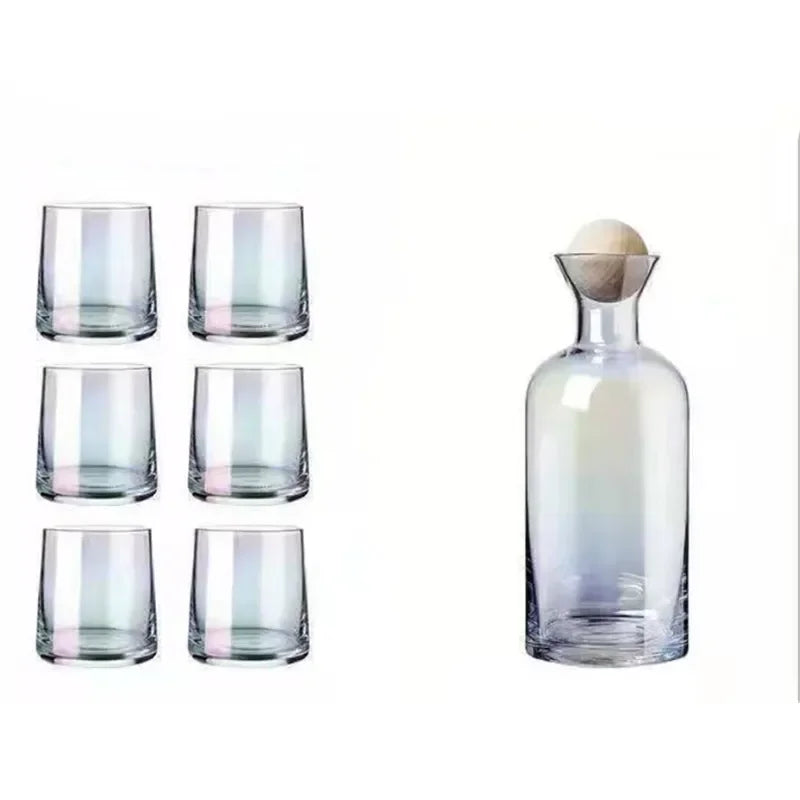 1pcs 1.2L Large Capacity Glass Water Kettle and 6pcs 250ml Glass Water Cups Set Creative Household Juice Milk Tea Drinkware