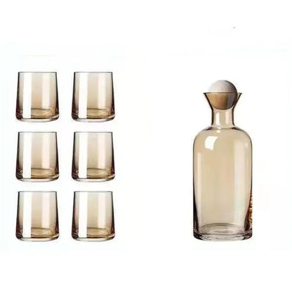 1pcs 1.2L Large Capacity Glass Water Kettle and 6pcs 250ml Glass Water Cups Set Creative Household Juice Milk Tea Drinkware