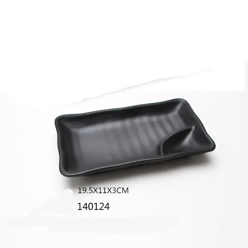 1pcs Black Melamine Sushi Bar Snack Tableware Barbecue Buffet Dish Wine Sushi Fruit Tray Kitchen Supplies