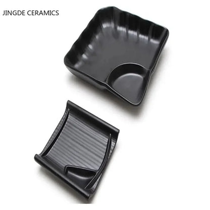 1pcs Black Melamine Sushi Bar Snack Tableware Barbecue Buffet Dish Wine Sushi Fruit Tray Kitchen Supplies