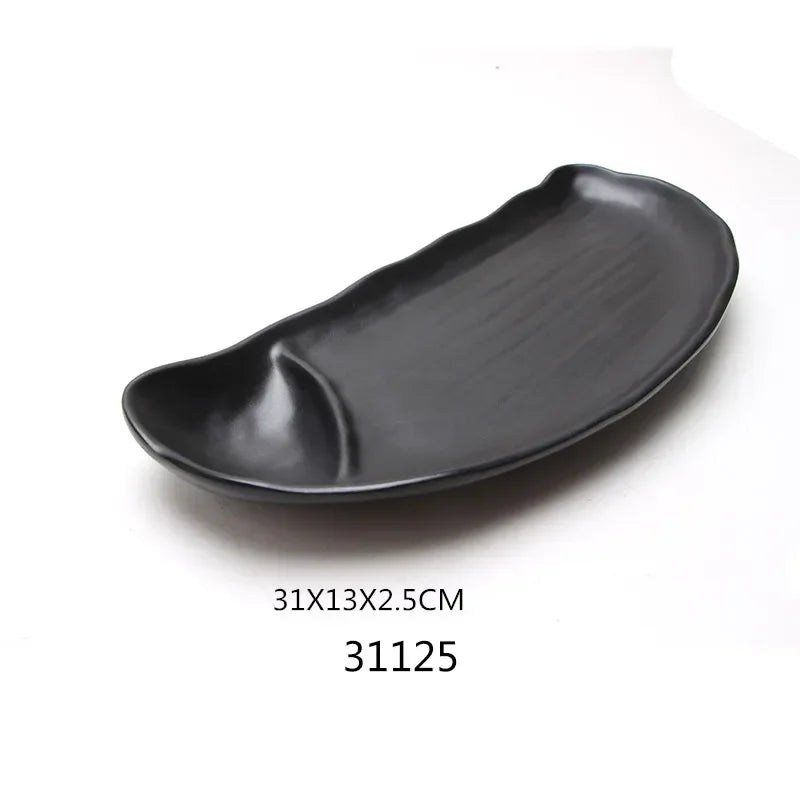 1pcs Black Melamine Sushi Bar Snack Tableware Barbecue Buffet Dish Wine Sushi Fruit Tray Kitchen Supplies