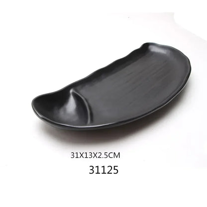 1pcs Black Melamine Sushi Bar Snack Tableware Barbecue Buffet Dish Wine Sushi Fruit Tray Kitchen Supplies