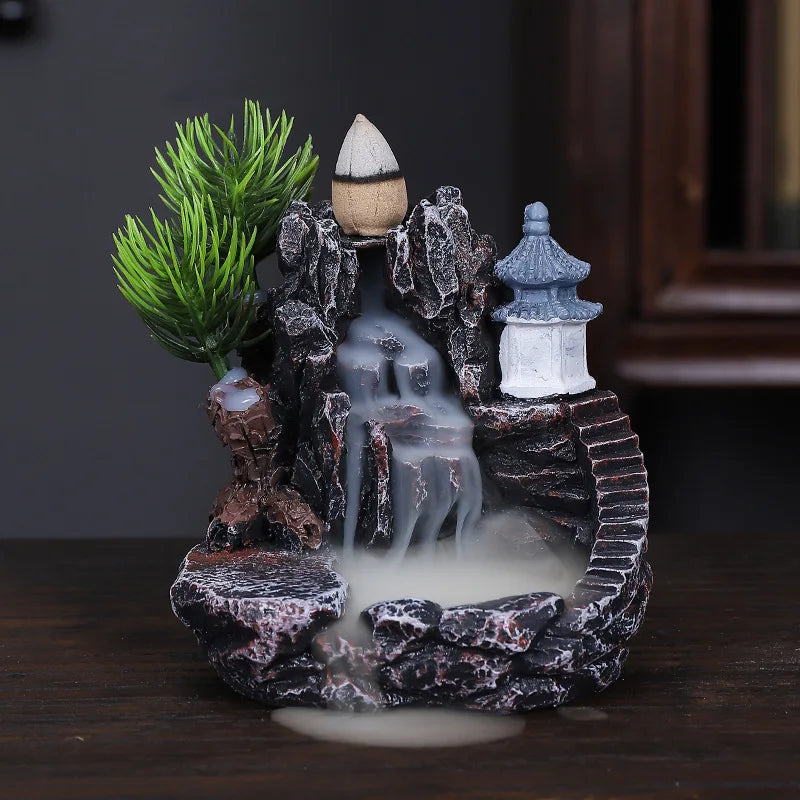 1pcs Resin Waterfall Backflow Incense Burner, Aroma Diffuser Ornament, Decorative Ornament, Home Decor, Room Decor