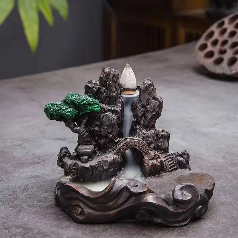 1pcs Resin Waterfall Backflow Incense Burner, Aroma Diffuser Ornament, Decorative Ornament, Home Decor, Room Decor