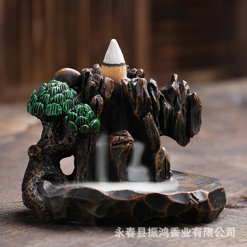 1pcs Resin Waterfall Backflow Incense Burner, Aroma Diffuser Ornament, Decorative Ornament, Home Decor, Room Decor