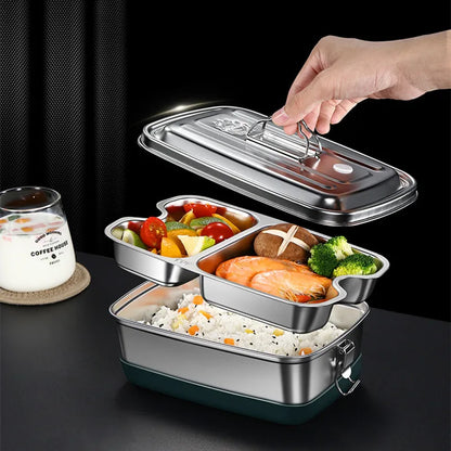 2/3 Grids Stainless Steel Double Layered Lunch Box with Lunch Bag Bento for Kids Fruit Dessert Food Warmer Tableware Kitchenware