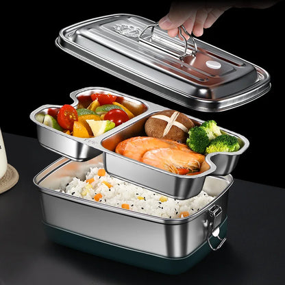 2/3 Grids Stainless Steel Double Layered Lunch Box with Lunch Bag Bento for Kids Fruit Dessert Food Warmer Tableware Kitchenware