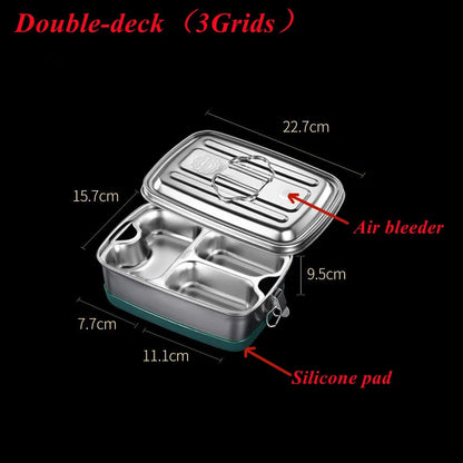 2/3 Grids Stainless Steel Double Layered Lunch Box with Lunch Bag Bento for Kids Fruit Dessert Food Warmer Tableware Kitchenware