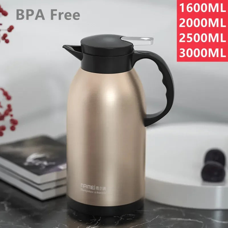 2/3L Large Capacity Stainless Steel Thermal Coffee Carafe Home Office Thermos Vacuum Flasks Kettle European Pot cafe