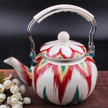 2.4/2.5L Hand Painted Enamel Teapot Ethnic Restaurant Milk Tea Kettle Tea Set Boiling Kettle